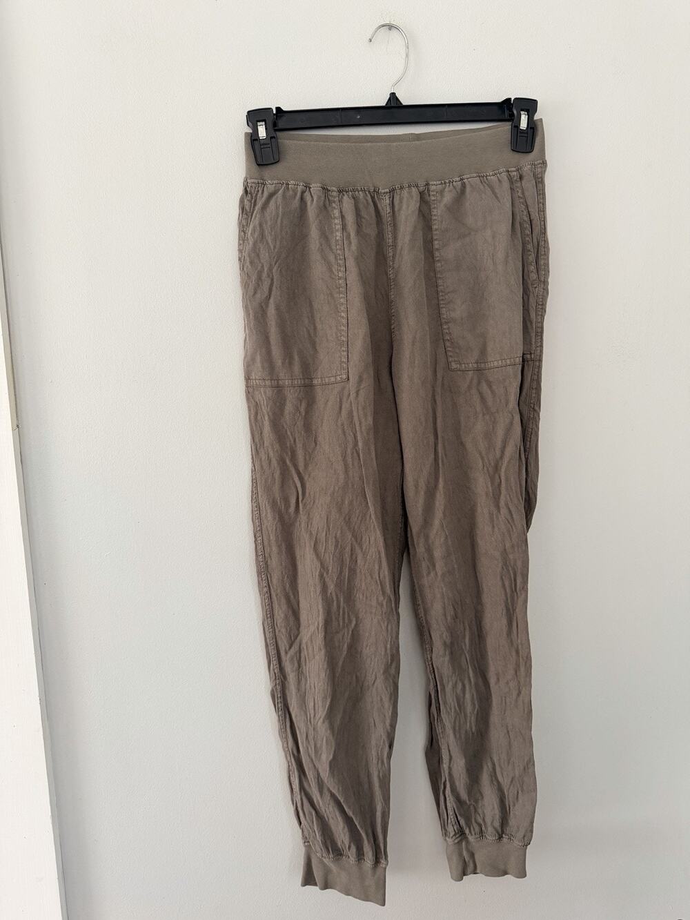 Faherty Arlie Day Jogger Pants Womens Medium Gray Beige Linen Blend High Rise